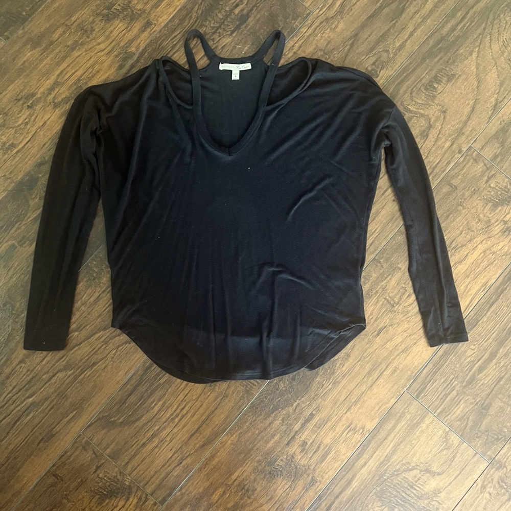 Express Small Black Long Sleeve Coke Shoulder Shirt Cut Out